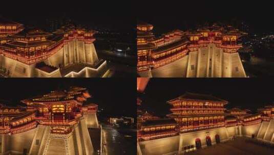洛阳古建筑应天门夜景航拍高清在线视频素材下载