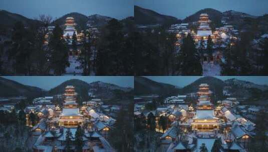 杭州径山寺雪天夜景高清在线视频素材下载