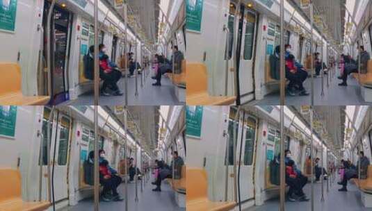 乘坐地铁开关门停靠站戴着口罩的人高清在线视频素材下载
