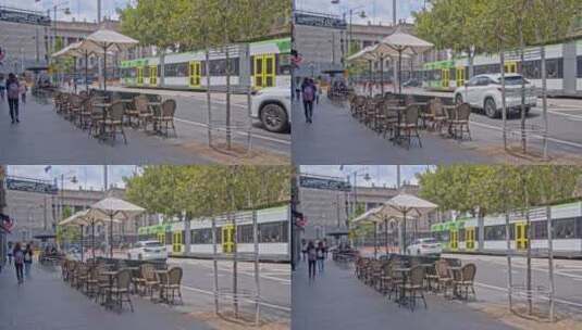 澳大利亚墨尔本街道街景咖啡座餐桌高清在线视频素材下载