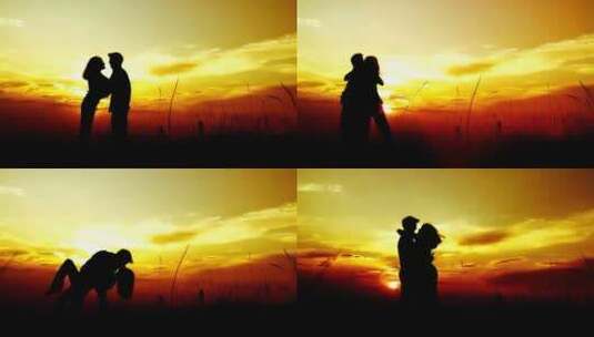 日落黄昏接吻相拥的情侣高清在线视频素材下载