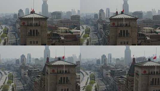 上海外滩降半旗志哀半旗高清在线视频素材下载