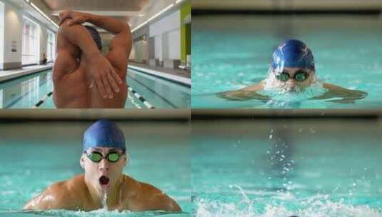 游泳运动员训练蝶泳高清在线视频素材下载