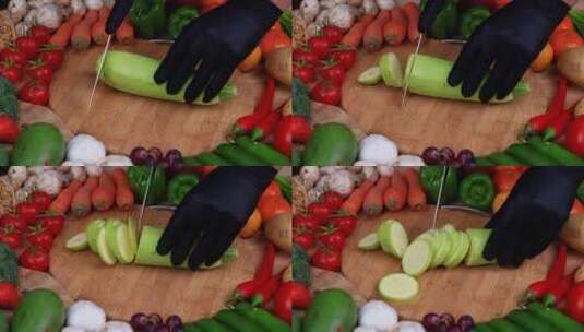 主厨切割新鲜蔬菜高清在线视频素材下载