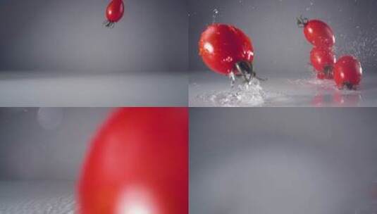 圣女果小番茄水果千禧圣女果入水实拍视频高清在线视频素材下载