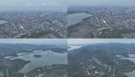杭州城市360全景航拍包含西湖与钱塘江高清在线视频素材下载