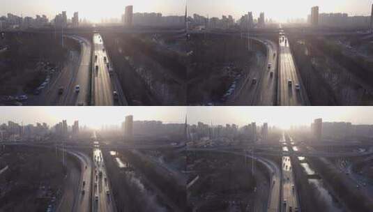 清晨阳光下的城市立交桥高清在线视频素材下载