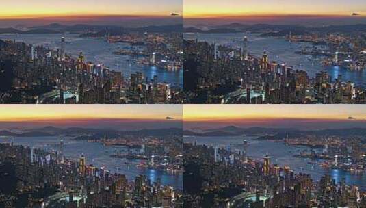航拍中国香港维多利亚港蓝调夜景大景高清在线视频素材下载