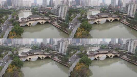 航拍城市建筑古桥高清在线视频素材下载