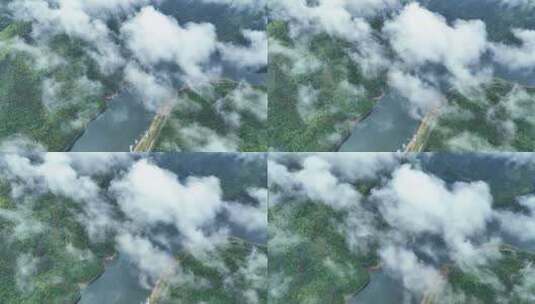 高空航拍山区森林河流云海晨雾高清在线视频素材下载