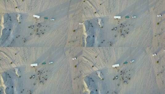纳米比亚沙漠中公共汽车和人们的头顶螺旋照片高清在线视频素材下载