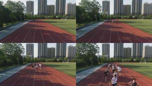 学校操场跑步学生跑道赛跑球场跑步高清在线视频素材下载