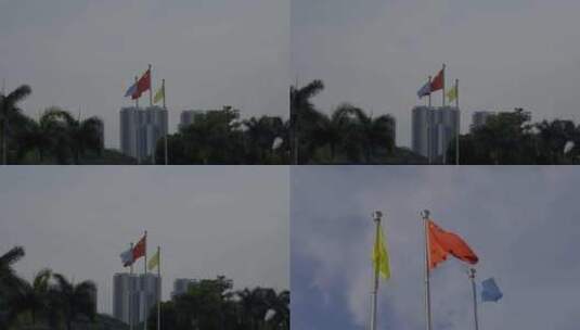 广东广州黄埔旗杆国旗风吹动高清在线视频素材下载