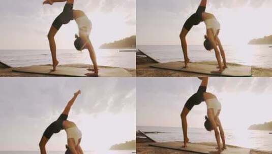 海边练瑜伽的女人高清在线视频素材下载