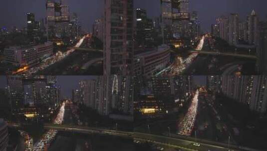 城市下班高峰期夜晚车流堵车高清在线视频素材下载