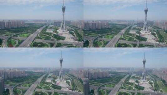 4K航拍河南郑州地标建筑 中原福塔高清在线视频素材下载