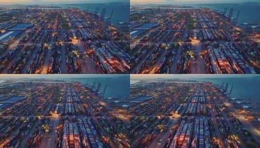 4k广州南沙港夜景货运码头集装箱航拍高清在线视频素材下载