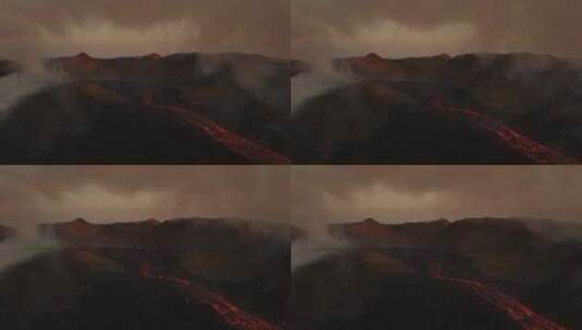 航拍火山活动 岩浆流动高清在线视频素材下载