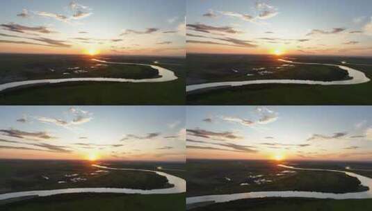 航拍夏日海拉尔河风景高清在线视频素材下载