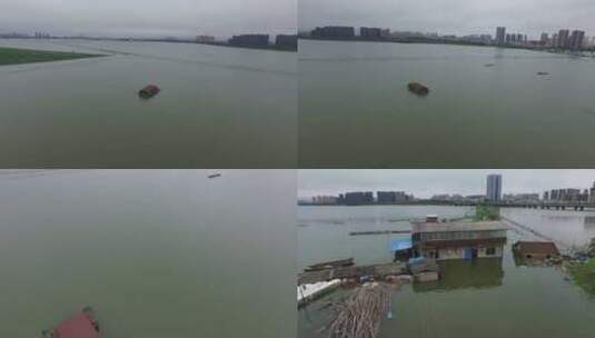 航拍武汉汤逊湖村洪水淹没房屋高清在线视频素材下载