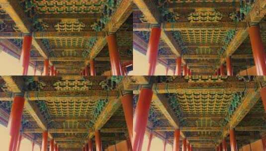 故宫太和门内的房檐结构高清在线视频素材下载