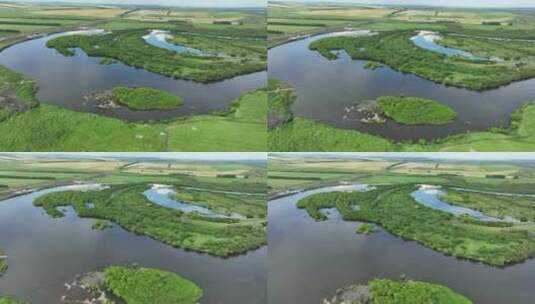 航拍海拉尔河湿地风光高清在线视频素材下载