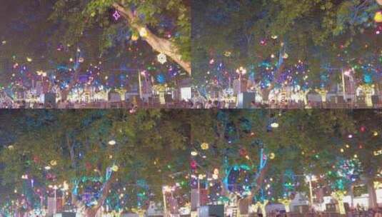 城市夜景灯光装饰树枝树叶实拍高清在线视频素材下载