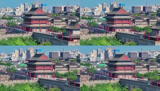 航拍西安永宁门城墙建筑高清在线视频素材下载