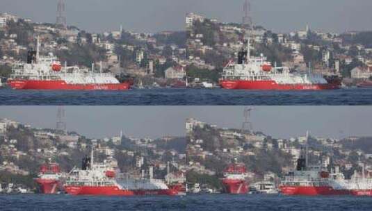 运输燃料、液化气、油轮的货船，博斯普鲁斯海峡伊斯坦布尔土耳其16.01.2023高清在线视频素材下载