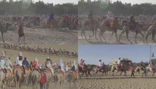 敦煌月牙泉鸣沙山骆驼队2高清在线视频素材下载