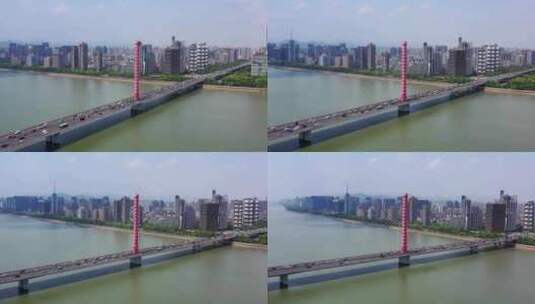 杭州钱塘江西兴大桥4K航拍高清在线视频素材下载