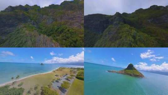 FPV无人机航拍森林高山大海海岛沙滩夏威夷高清在线视频素材下载