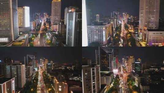 长沙芙蓉中路夜景航拍高清在线视频素材下载