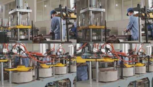 普洱茶加工制作生产车间工艺压饼过程高清在线视频素材下载