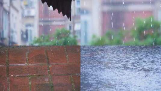 雨天密集雨滴模糊效果空镜高清在线视频素材下载