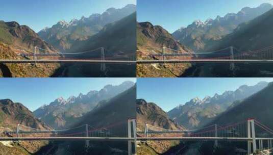 航拍金沙江虎跳峡金沙江特大桥高清在线视频素材下载