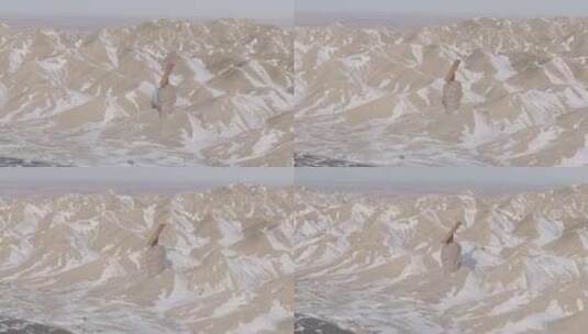 甘肃酒泉瓜州艺术长廊冬季雪景航拍高清在线视频素材下载