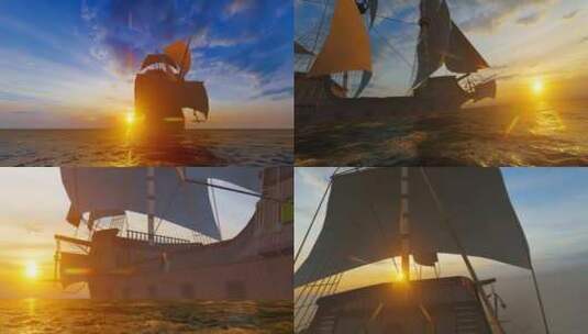 一只帆船在夕阳下孤独前行高清在线视频素材下载