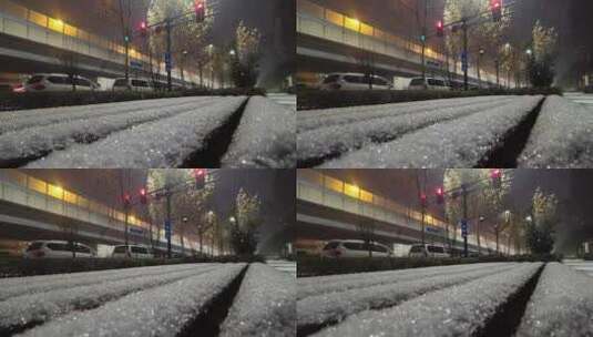 城市下雪红绿灯下高清在线视频素材下载