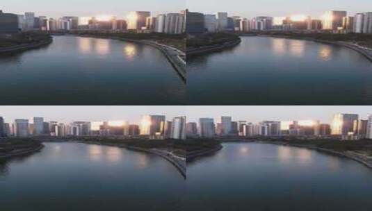 竖屏航拍成都市中心九眼桥锦江城市日落风光高清在线视频素材下载