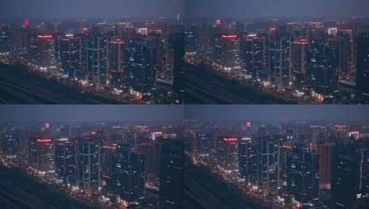 郑州东站高铁夜景航拍高清在线视频素材下载