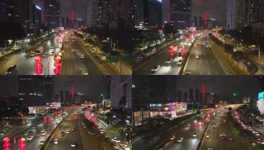 航拍深圳滨河大道新年灯笼氛围夜景车流高清在线视频素材下载