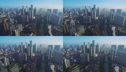 蓝天下的现代大都市成都市中心东门航拍风景高清在线视频素材下载