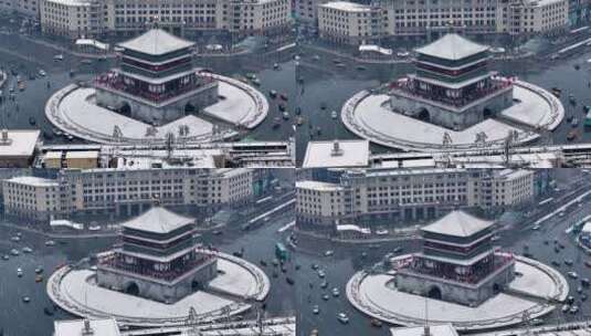 西安钟楼雪景高清在线视频素材下载