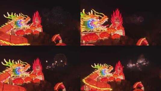 中国龙灯与烟花辉映高清在线视频素材下载