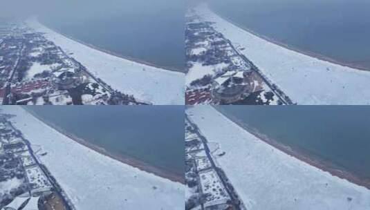 青岛西海岸金沙滩雪景国际啤酒城雪景高清在线视频素材下载