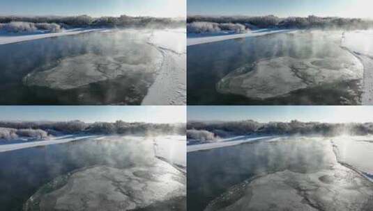 冰河雾气流凌雪景高清在线视频素材下载