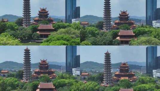 福州西禅古寺航拍城市寺庙古建筑景观风景高清在线视频素材下载