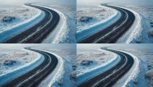 【4K高清】雪域公路道路雪景冬天唯美景色高清在线视频素材下载