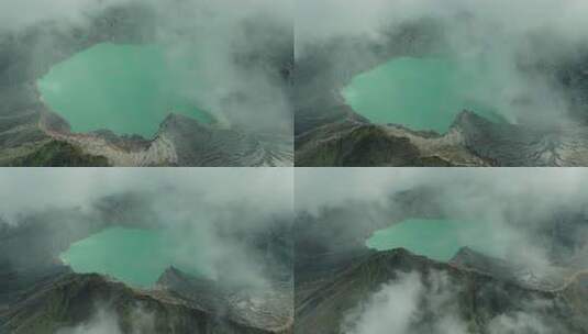 航拍印尼爪哇岛云雾缭绕的卡瓦伊真火山全景高清在线视频素材下载